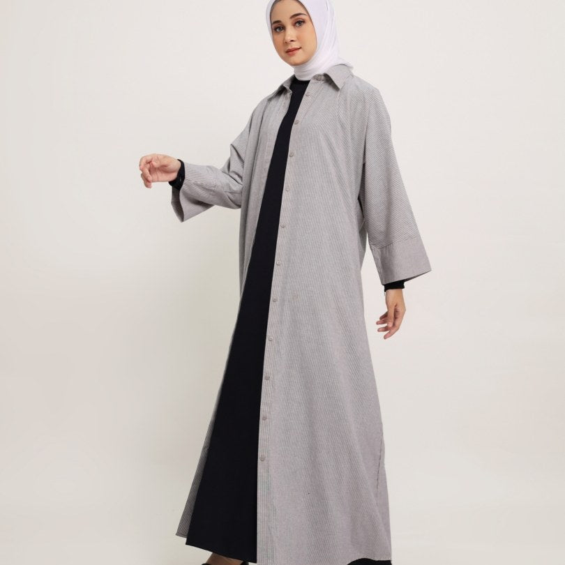 Gamis Batwing Katun Stripe - Grey