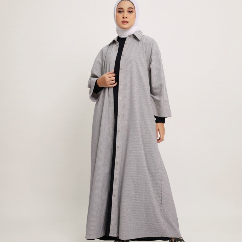 Gamis Batwing Katun Stripe - Grey