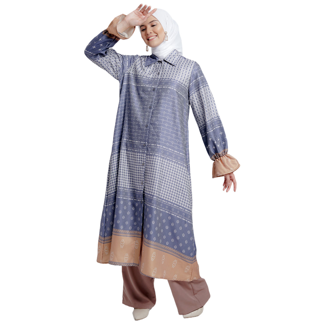Elzatta Midi Dress Monogram - Biru