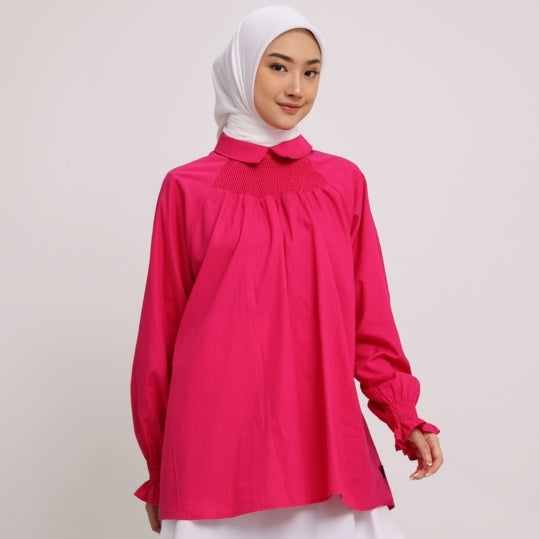 Elzatta M Tunik Katun Smock - Fuschia