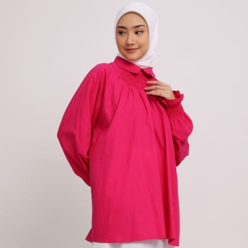 Elzatta M Tunik Katun Smock - Fuschia