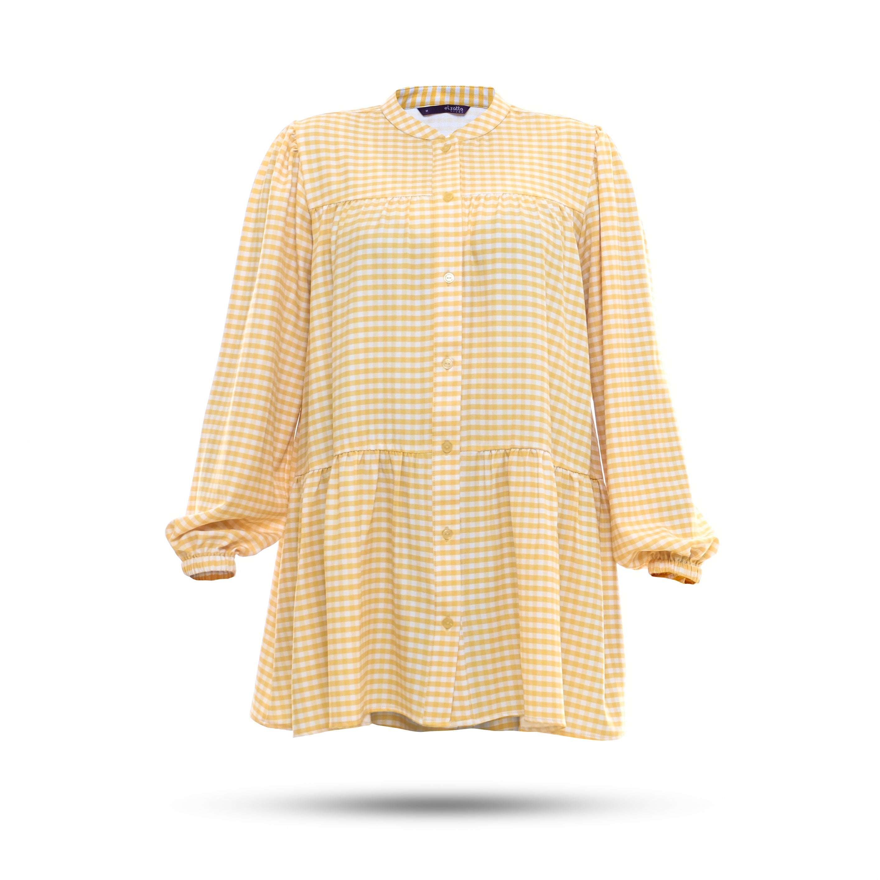 Elzatta Tunik Print Rayon Gingham - Mustard