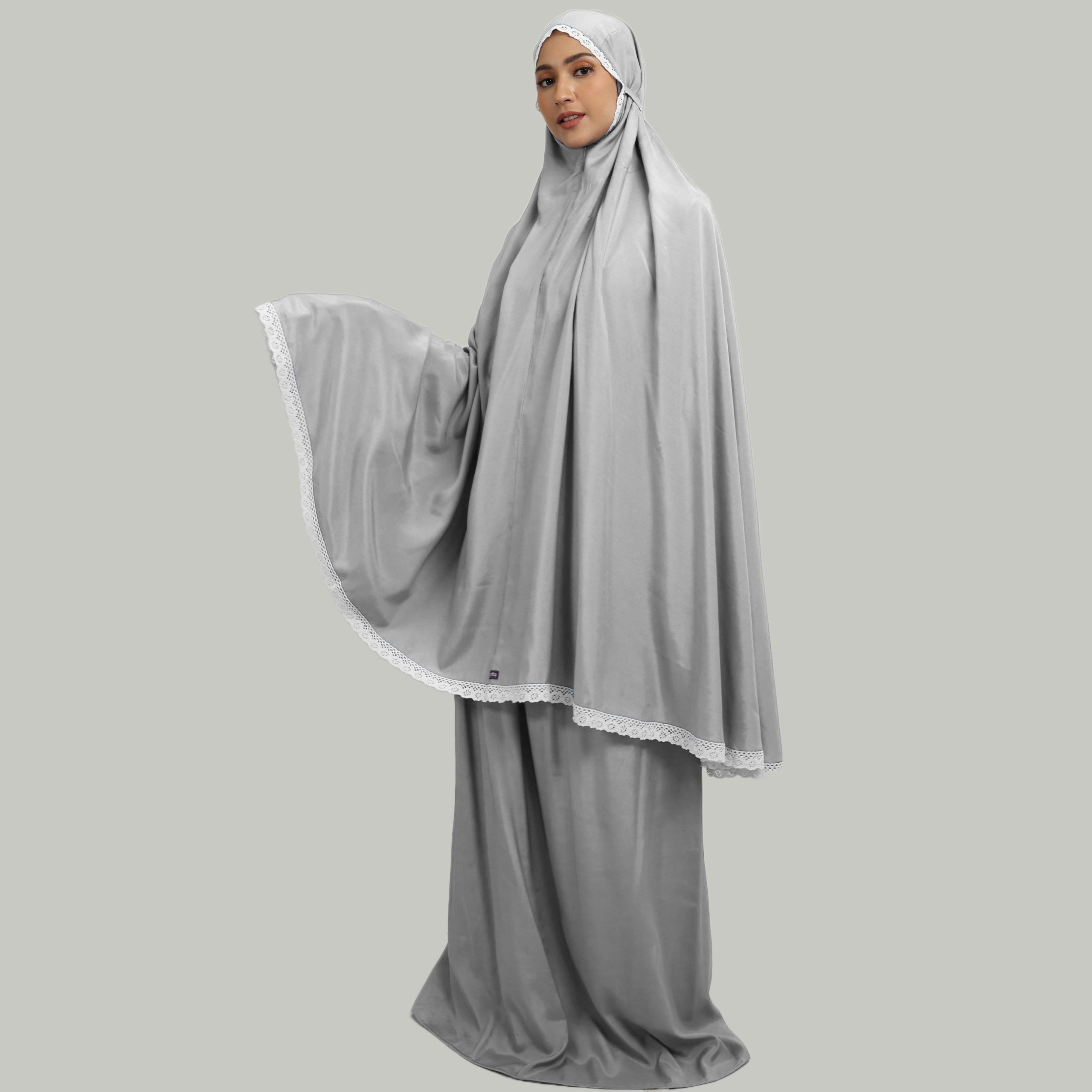 Mukena S Rayon Pouch Kanvas - Silver Grey