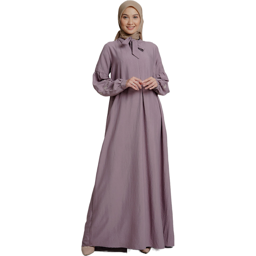 Elzatta Tie Neck Gamis Airflow - Ungu