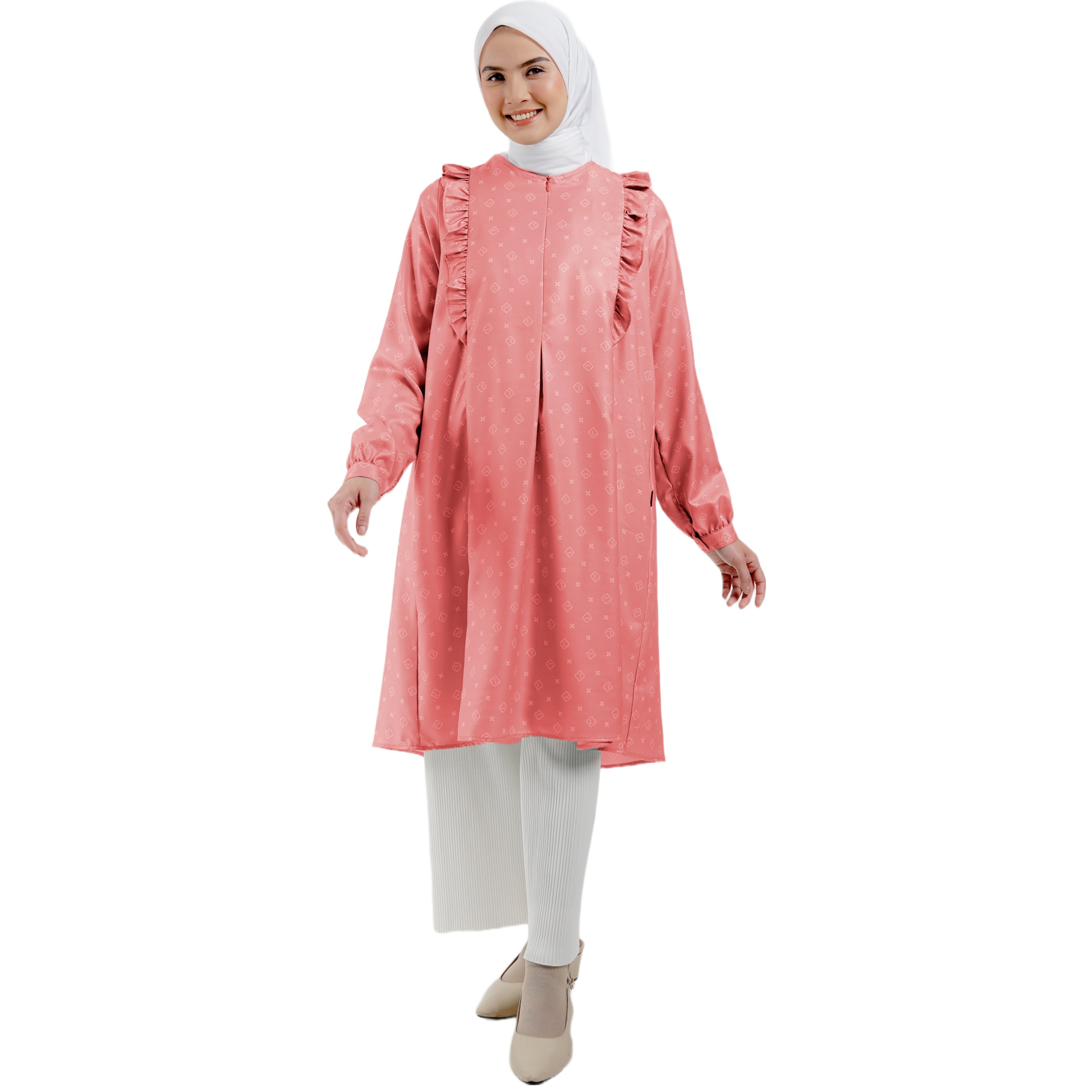 Elzatta Tunik Frills L Kawung - Pink