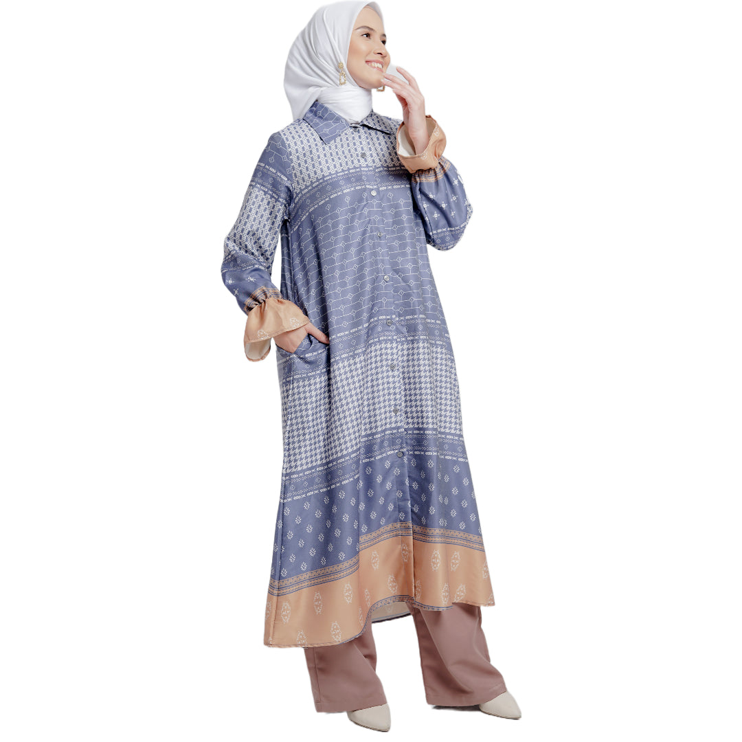 Elzatta Midi Dress Monogram - Biru