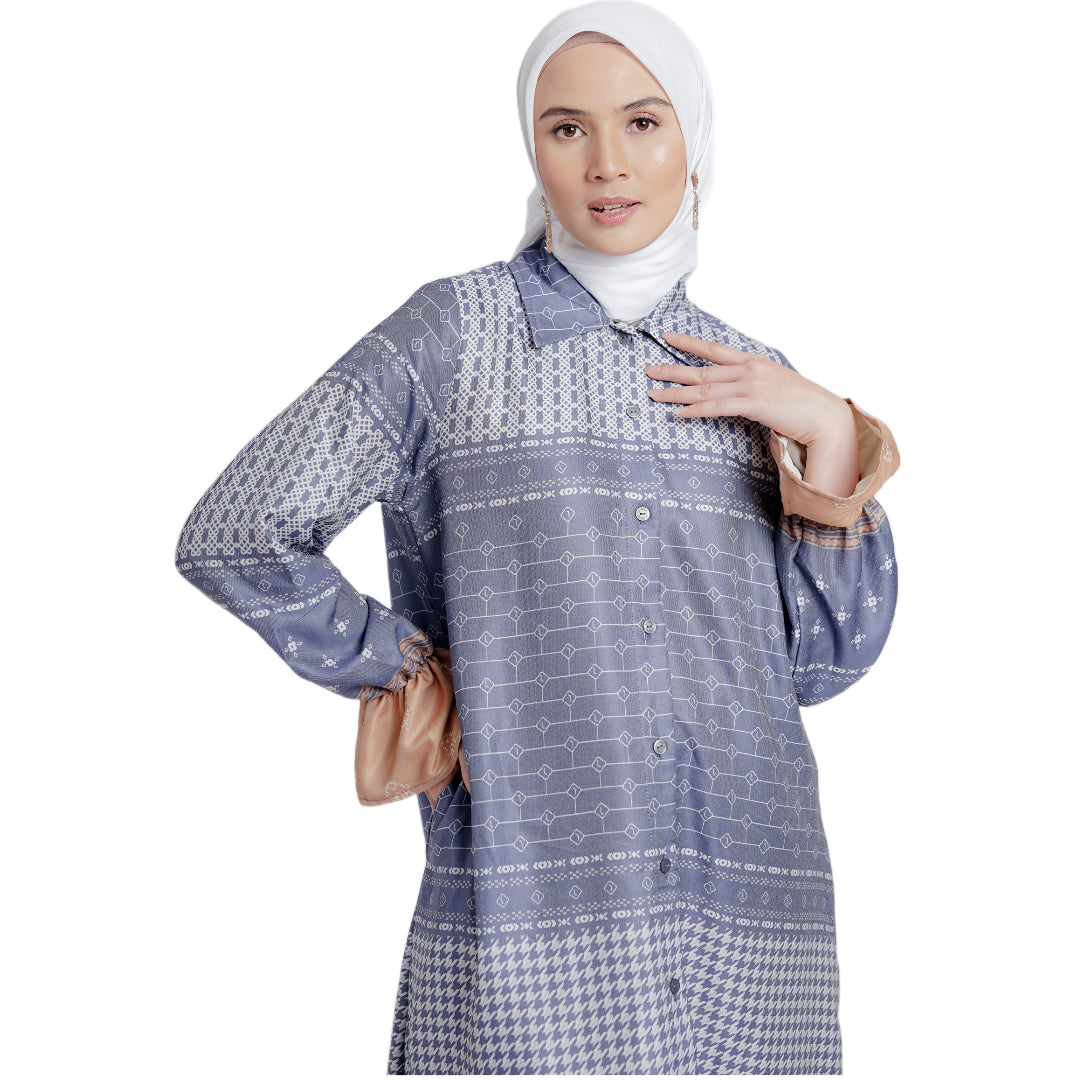 Elzatta Midi Dress Monogram - Biru