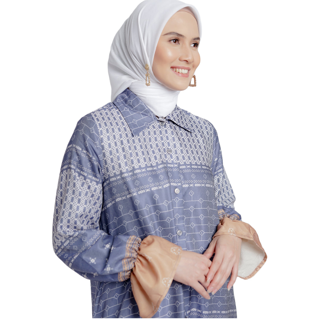 Elzatta Midi Dress Monogram - Biru