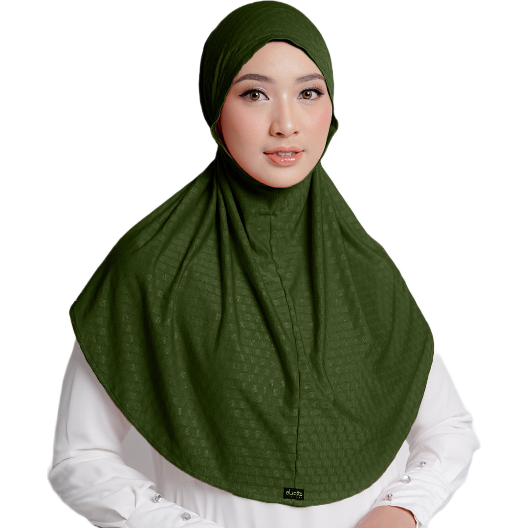 Elzatta Jilbab Instan Sabelya Texture Oval - Army