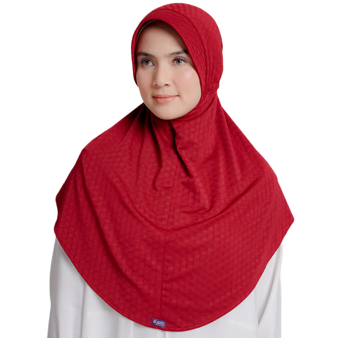 Elzatta Jilbab Instan Sahara Texture Oval - Maroon