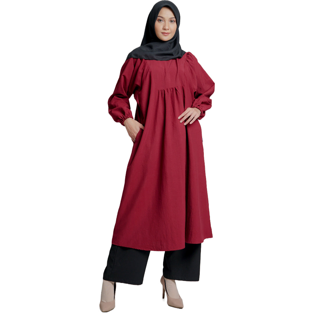 Cuff Midi Dress Airflow - Maroon