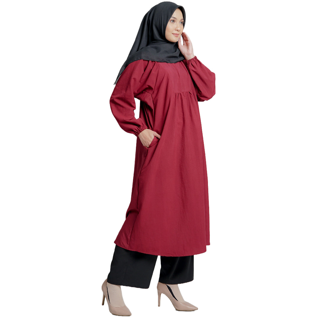 Cuff Midi Dress Airflow - Maroon