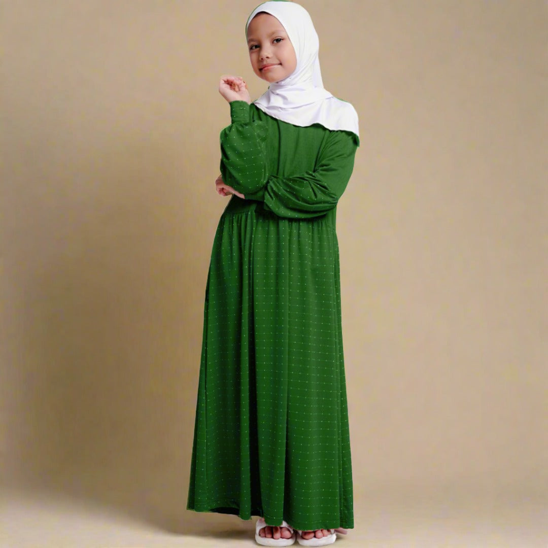 Gamis Anak Ganara Polka - Hijau