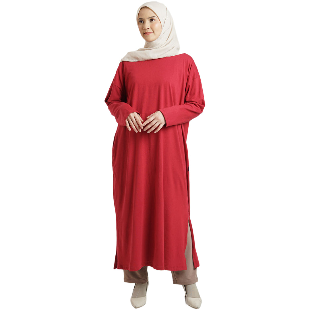 Casual Midi Dress Terry - Merah