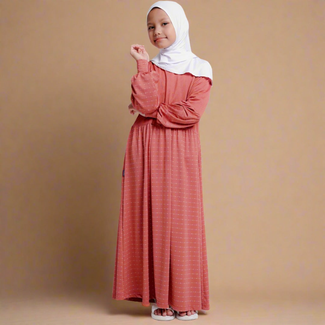 Gamis Anak Ganara Polka - Teracotta