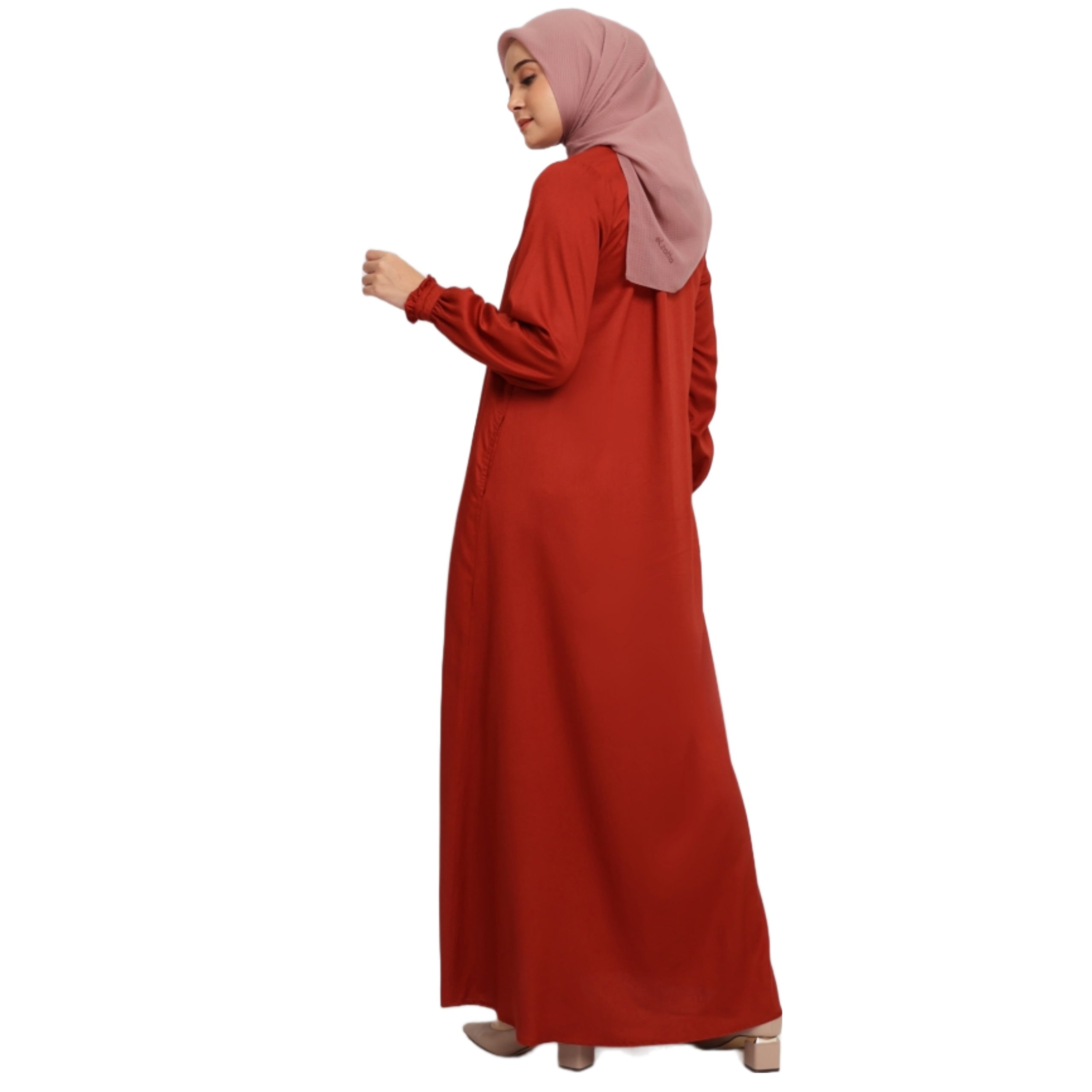 Gamis Manset Frills Rayon - Teracotta