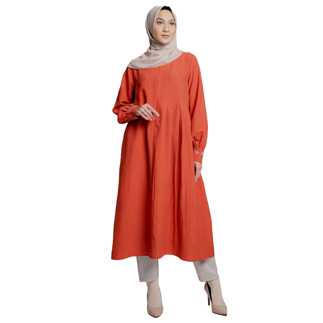 Elzatta Pleaty Midi Dress Series Airflow - Teracotta