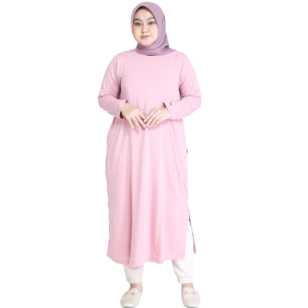 Elzatta Nursing Zippery Midi Dress Terry - Dusty Pink