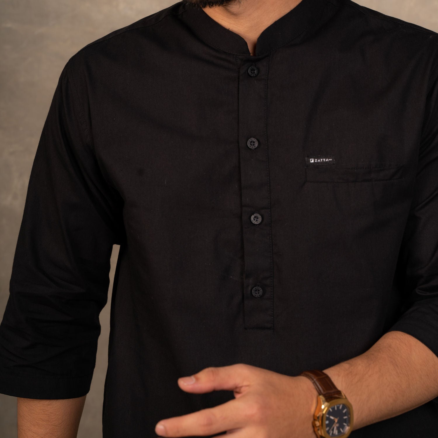 Zatta Men Stelan Kurta Katun - Hitam