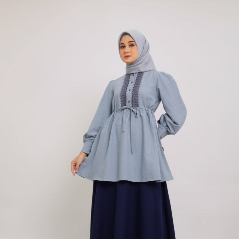 Elzatta Tunik Plaket Bordir Airflow - Biru