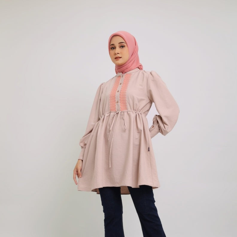 Elzatta Tunik Plaket Bordir Airflow - Cream