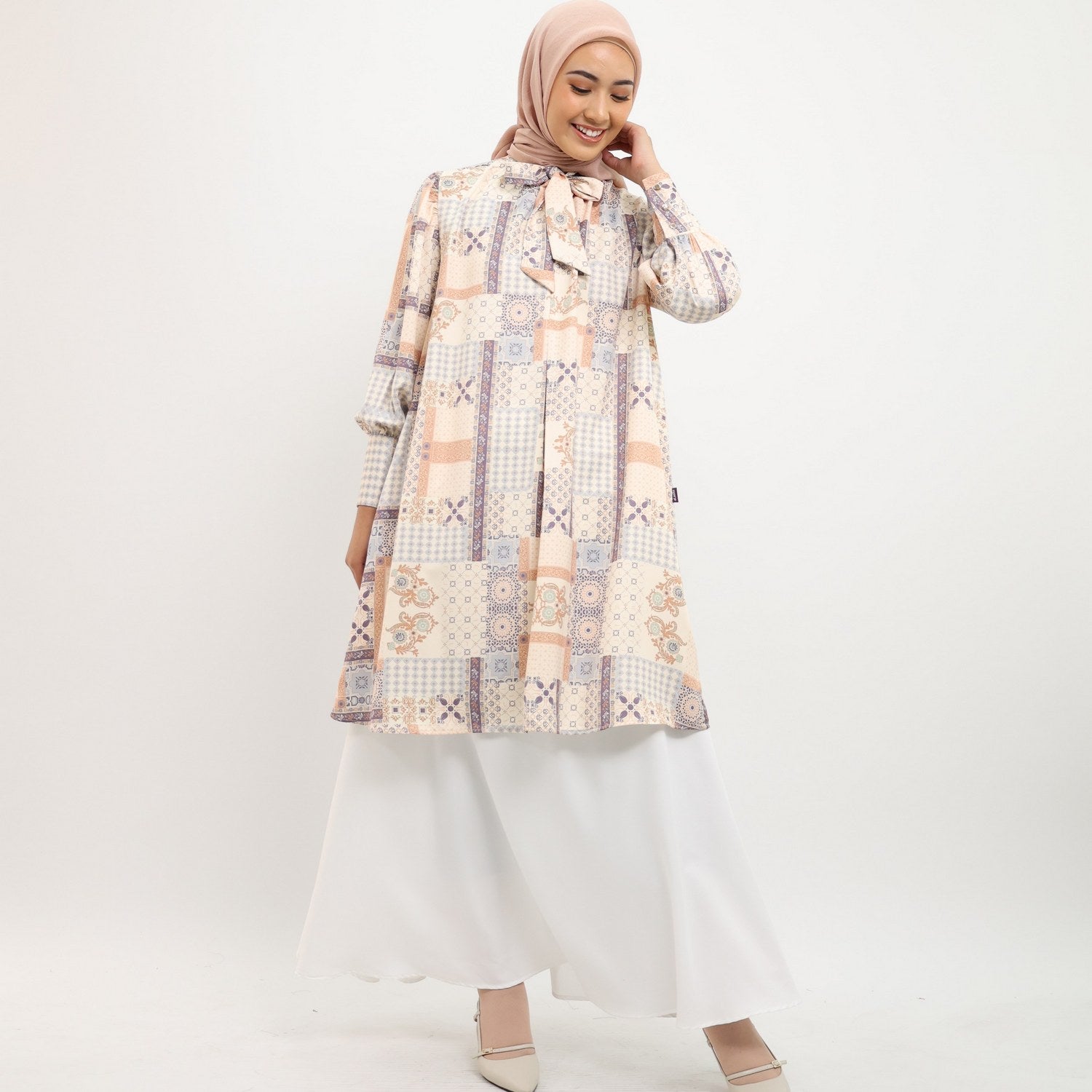 Elzatta Tunik Sarimbit Granada Patchwork - Biru Muda