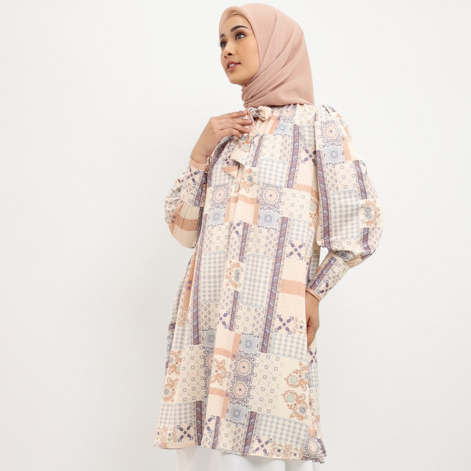 Elzatta Tunik Sarimbit Granada Patchwork - Biru Muda