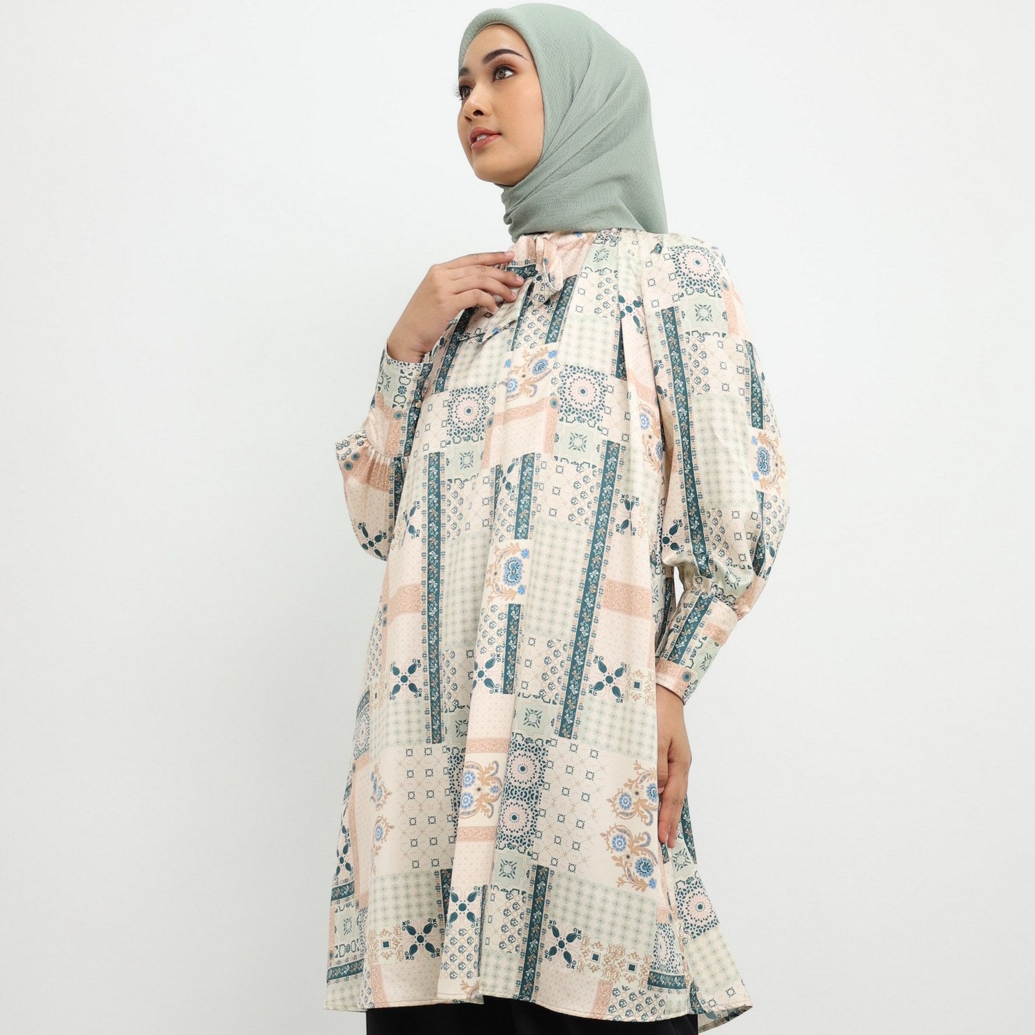 Elzatta Tunik Sarimbit Granada Patchwork - Emerald