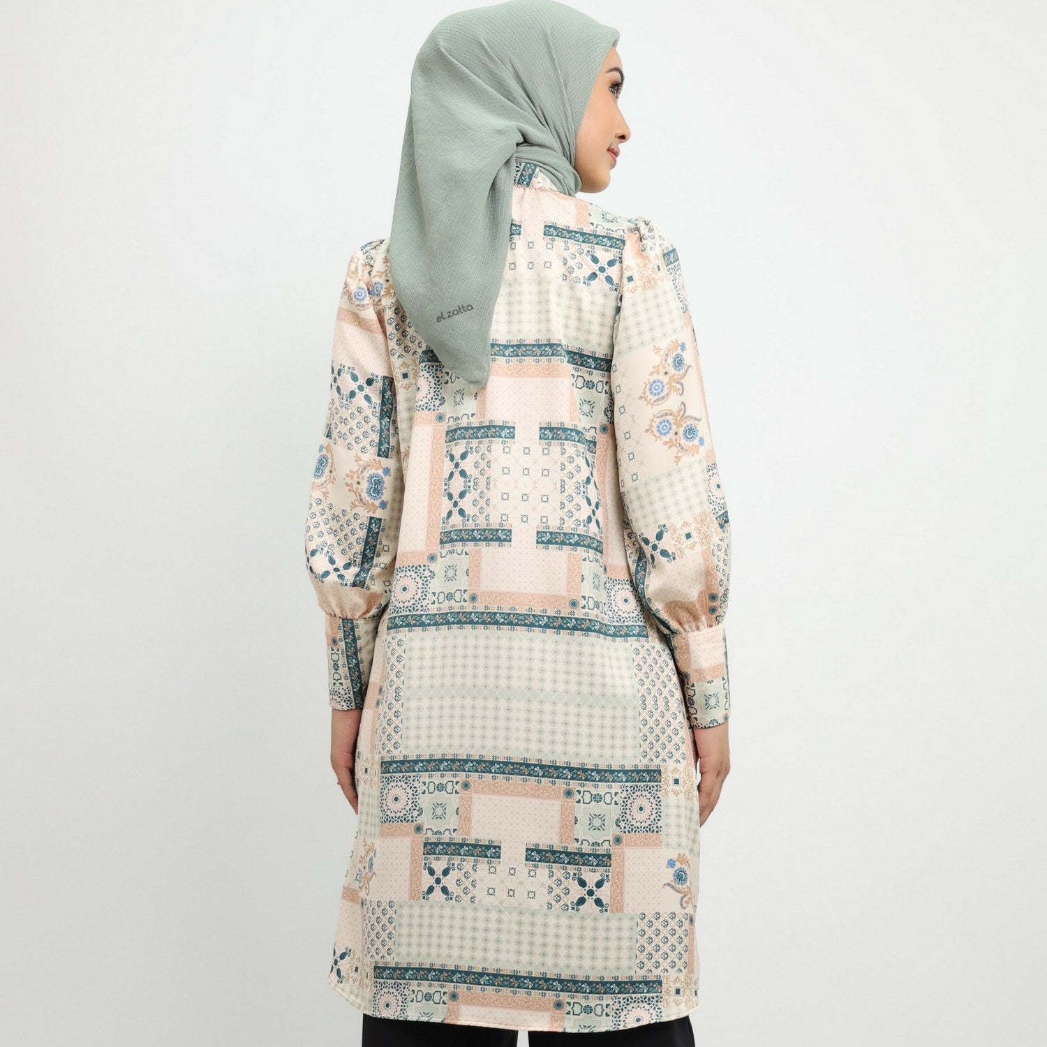 Elzatta Tunik Sarimbit Granada Patchwork - Emerald