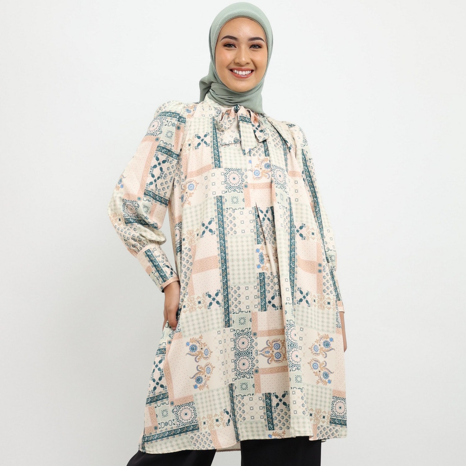 Elzatta Tunik Sarimbit Granada Patchwork - Emerald