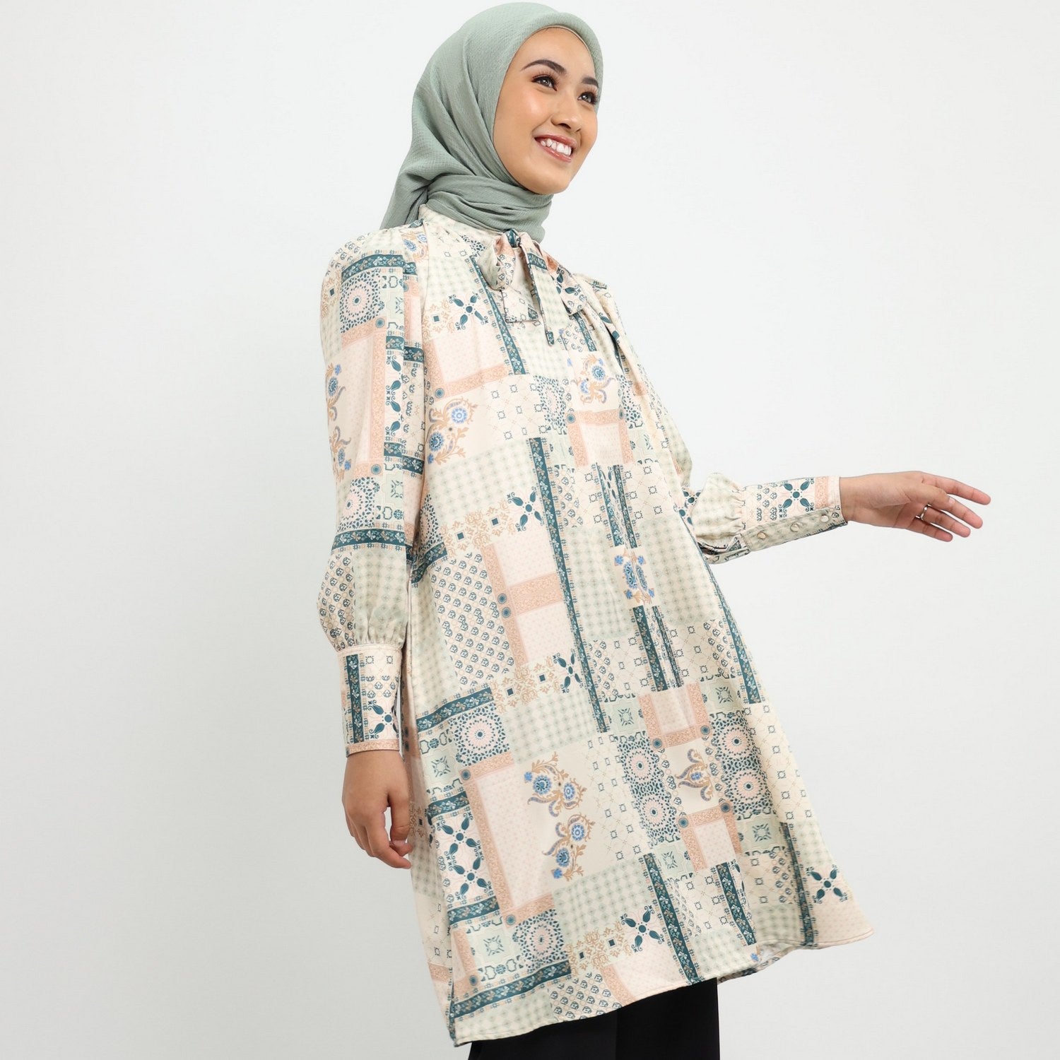 Elzatta Tunik Sarimbit Granada Patchwork - Emerald