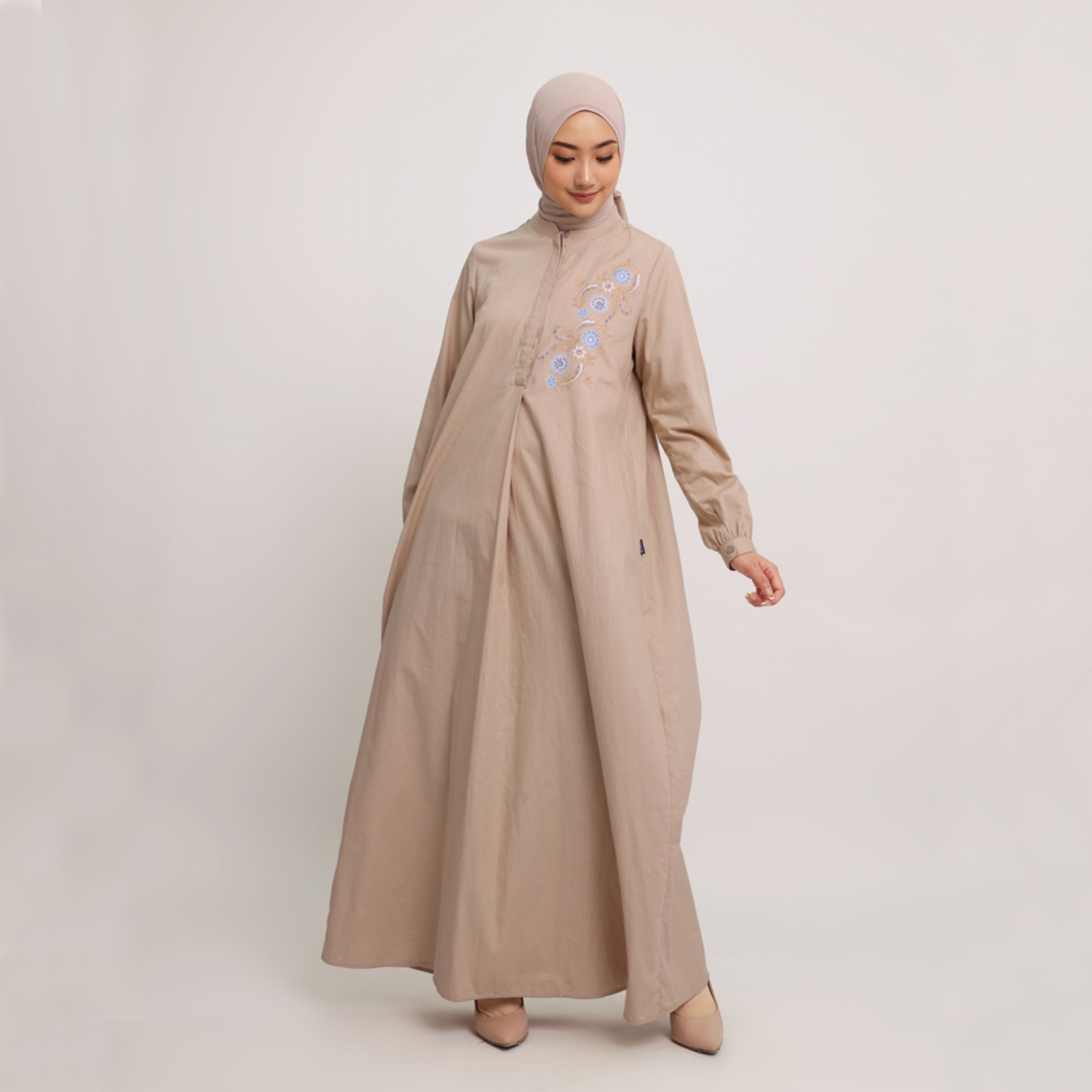 Gamis Katun Print Granada - Cream