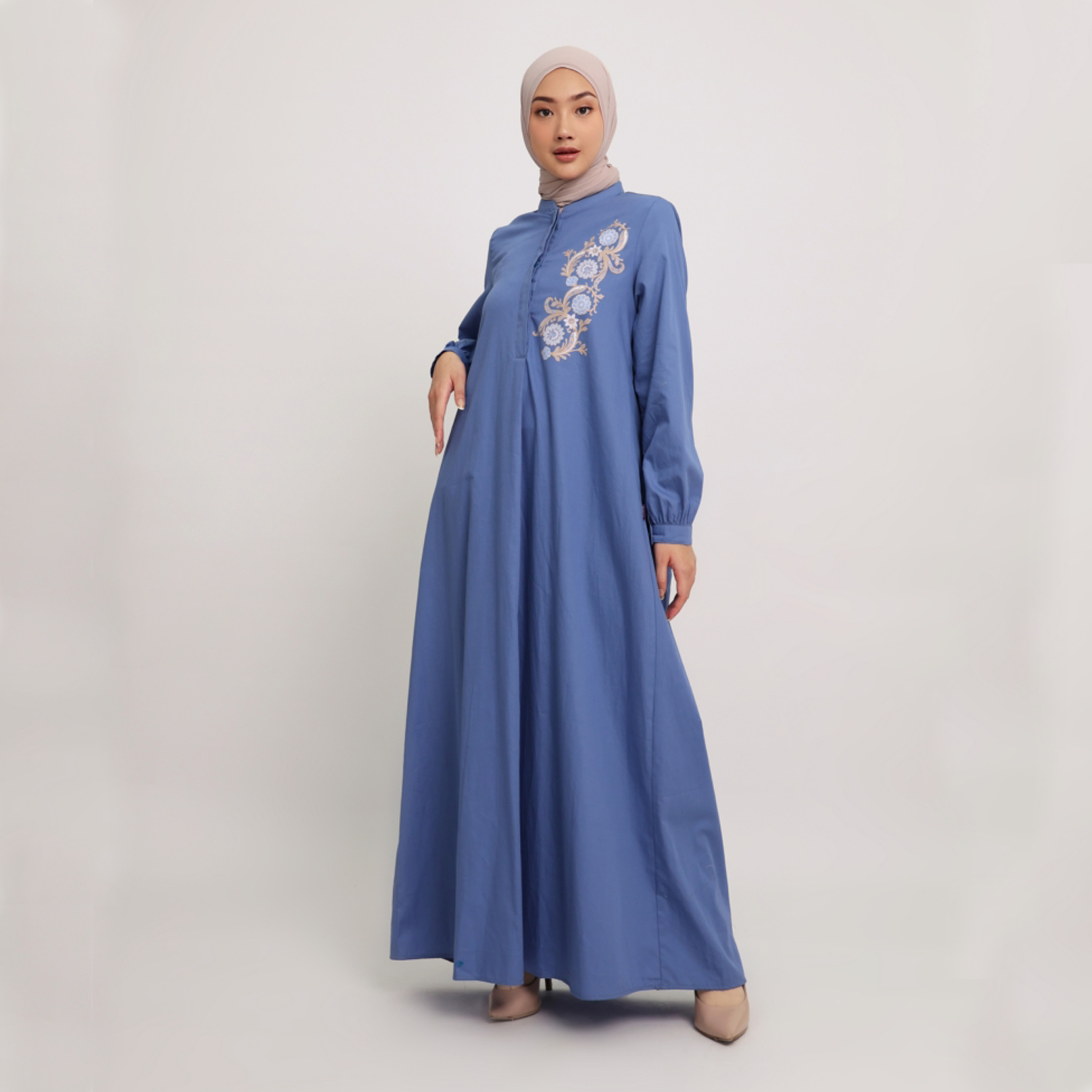 Gamis Katun Print Granada - Denim