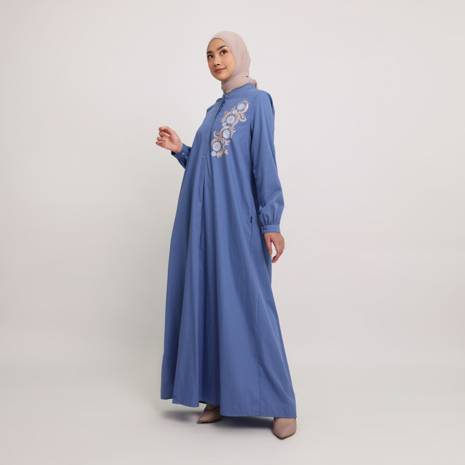 Gamis Katun Print Granada - Denim