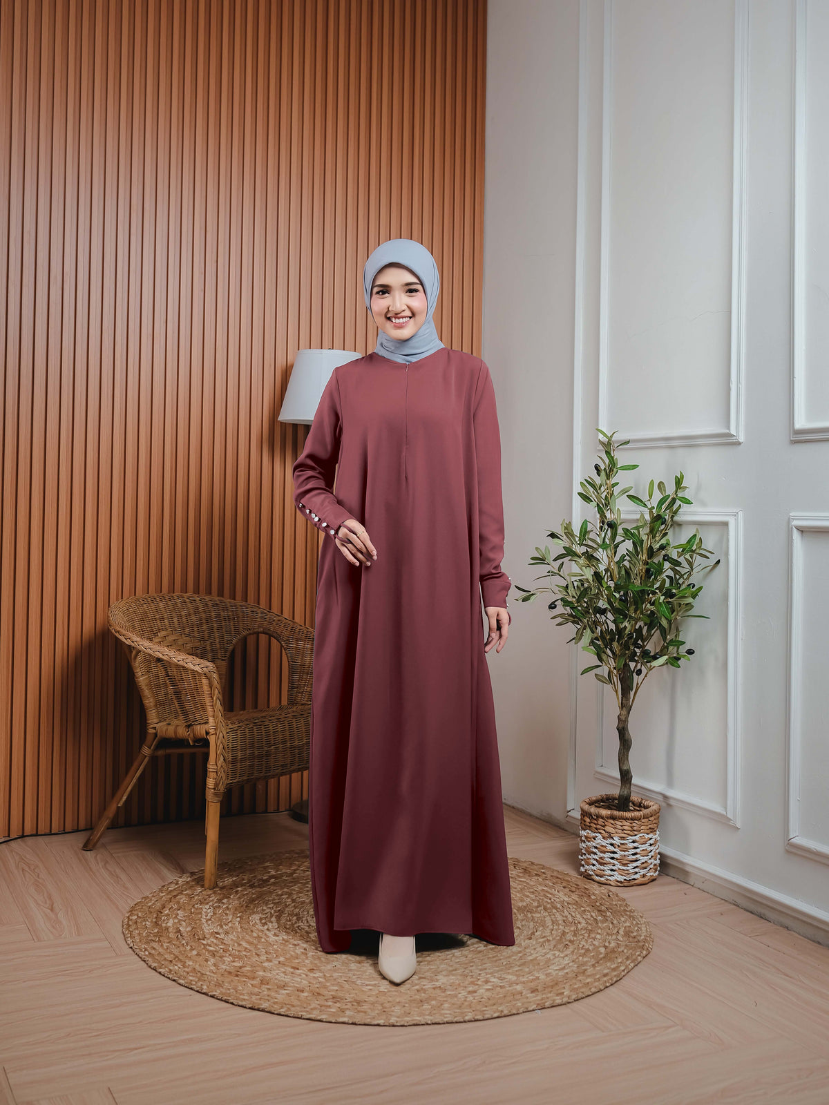 Elzatta Gamis Lengan Kancing A Brick