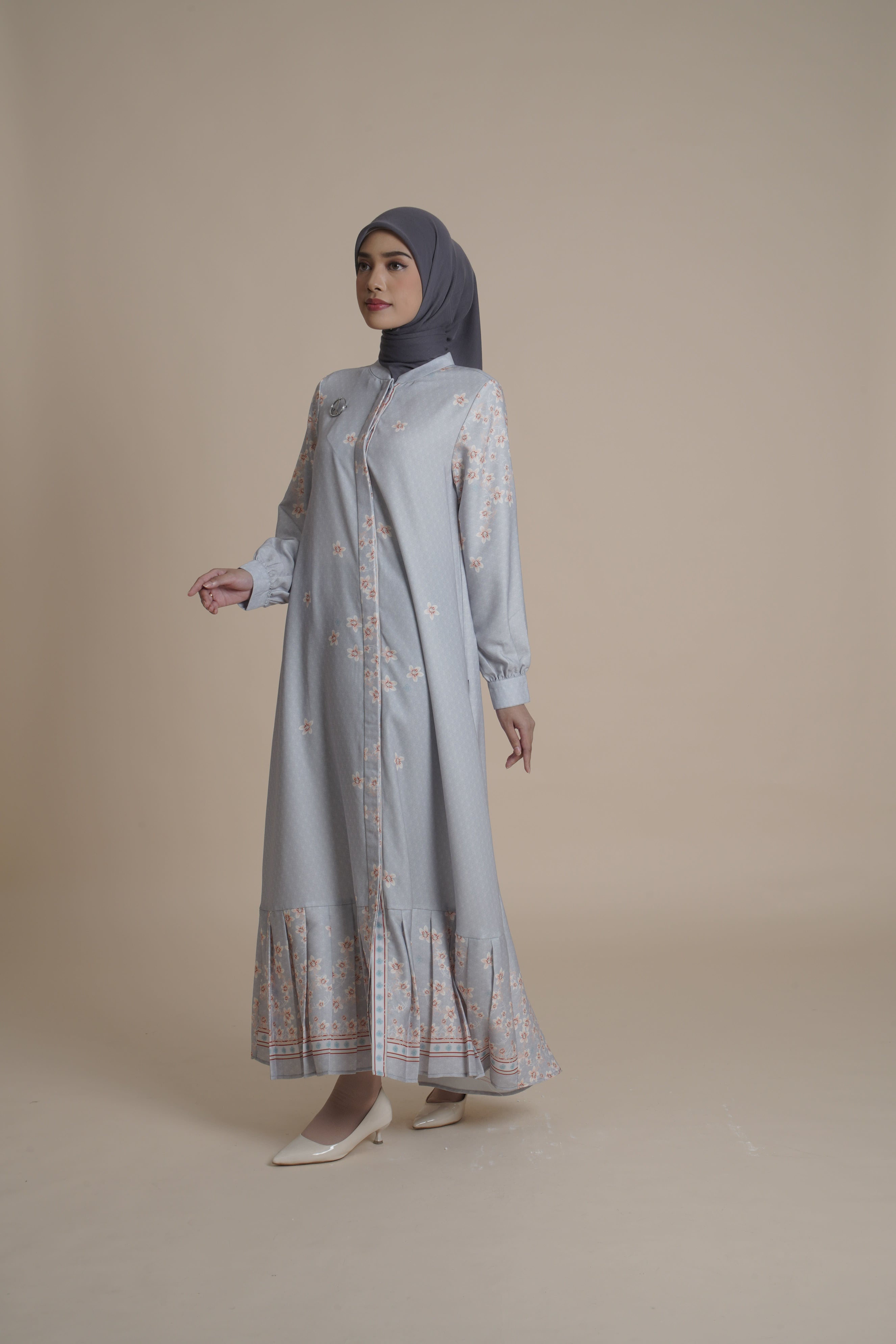 Gamis Lipit Miryam - Silver Green