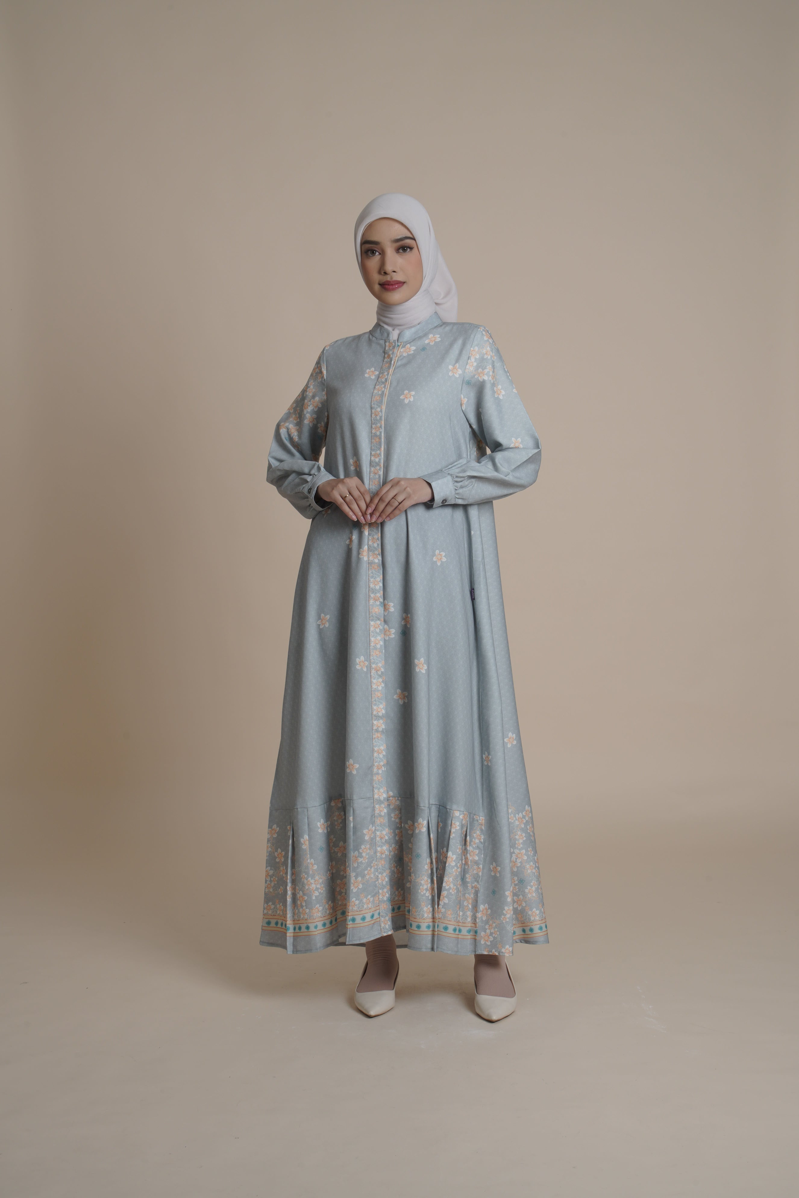 Gamis Lipit Miryam - Silver Green