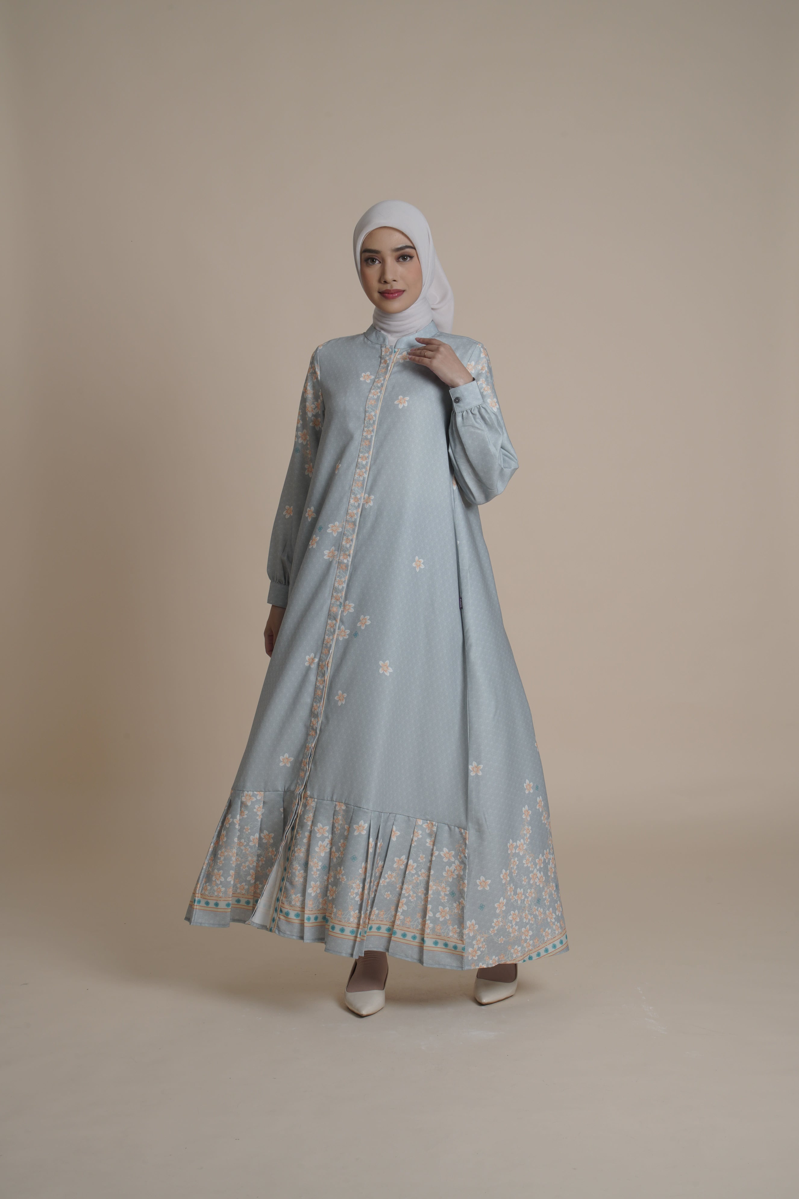 Gamis Lipit Miryam - Silver Green