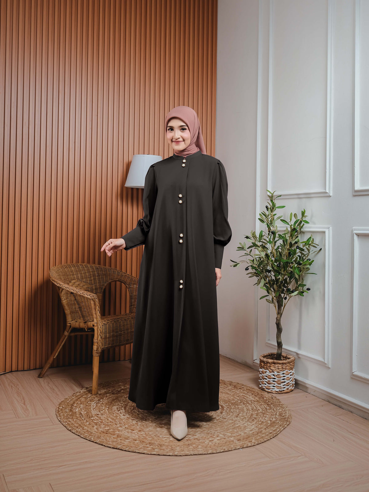 Elzatta Gamis Kancing Full A Hitam