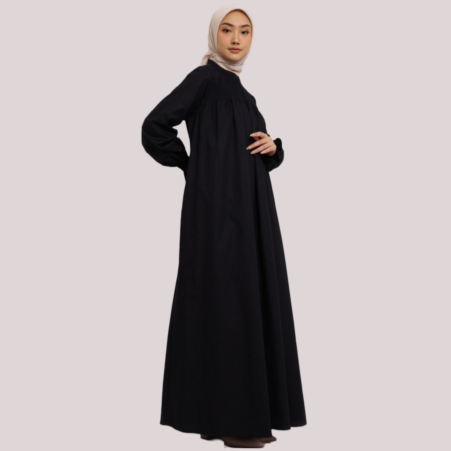 Elzatta Gamis Katun Smock - Hitam