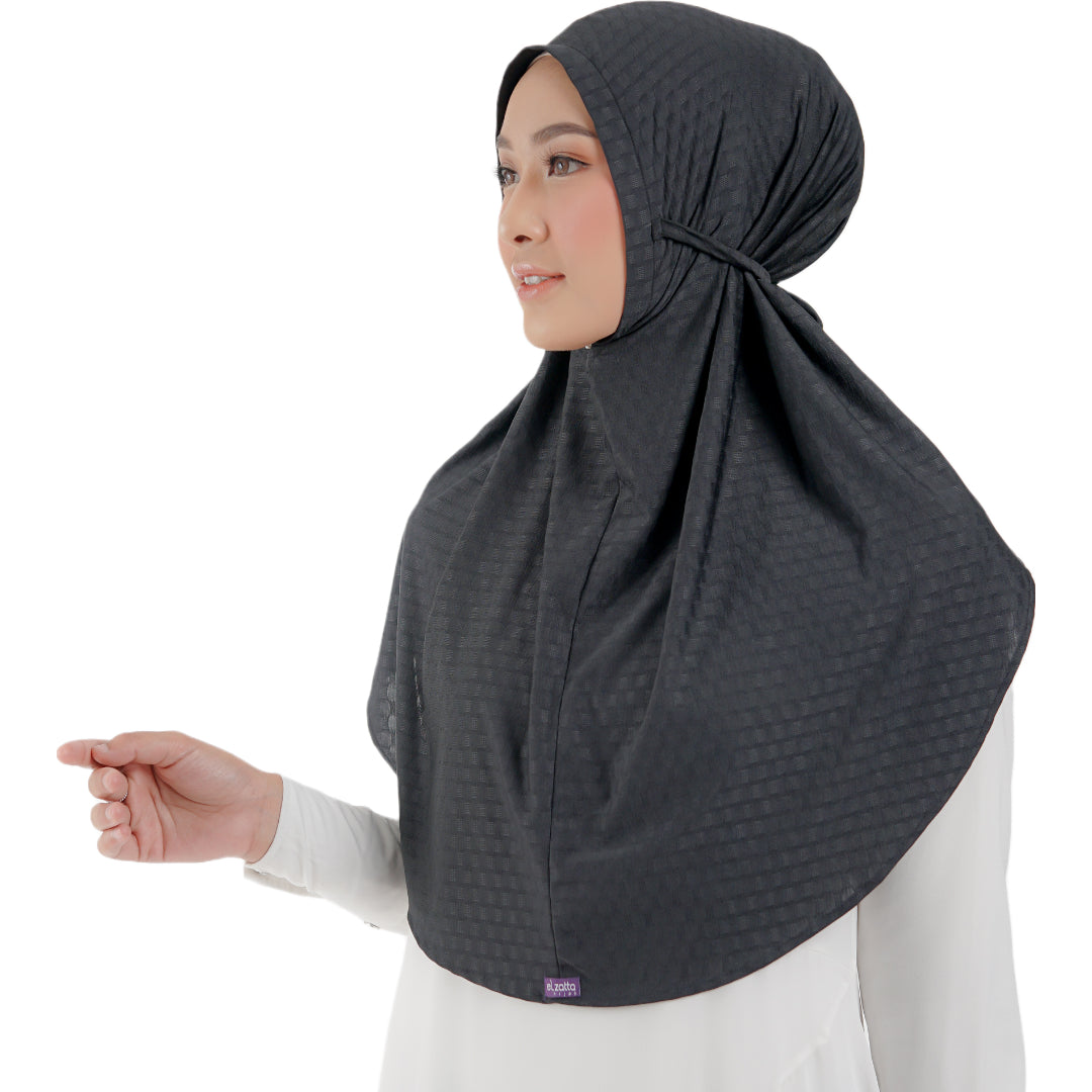 Elzatta Jilbab Instan Sabelya Texture Oval - Hitam