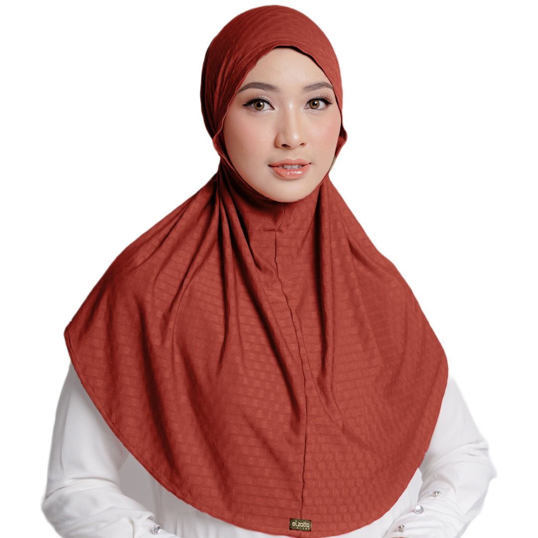 Elzatta Jilbab Instan Sabelya Texture Oval - Maroon