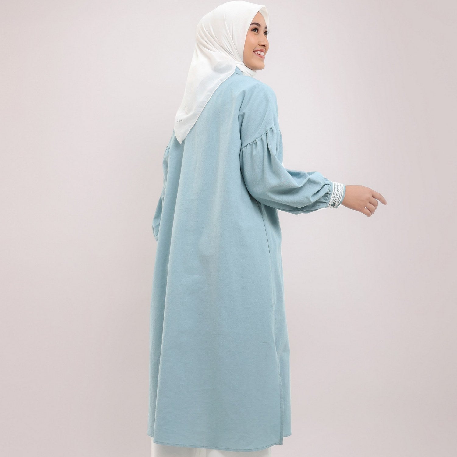 Elzatta Midi Dress Sarimbit Plaket Granada Linen - Biru