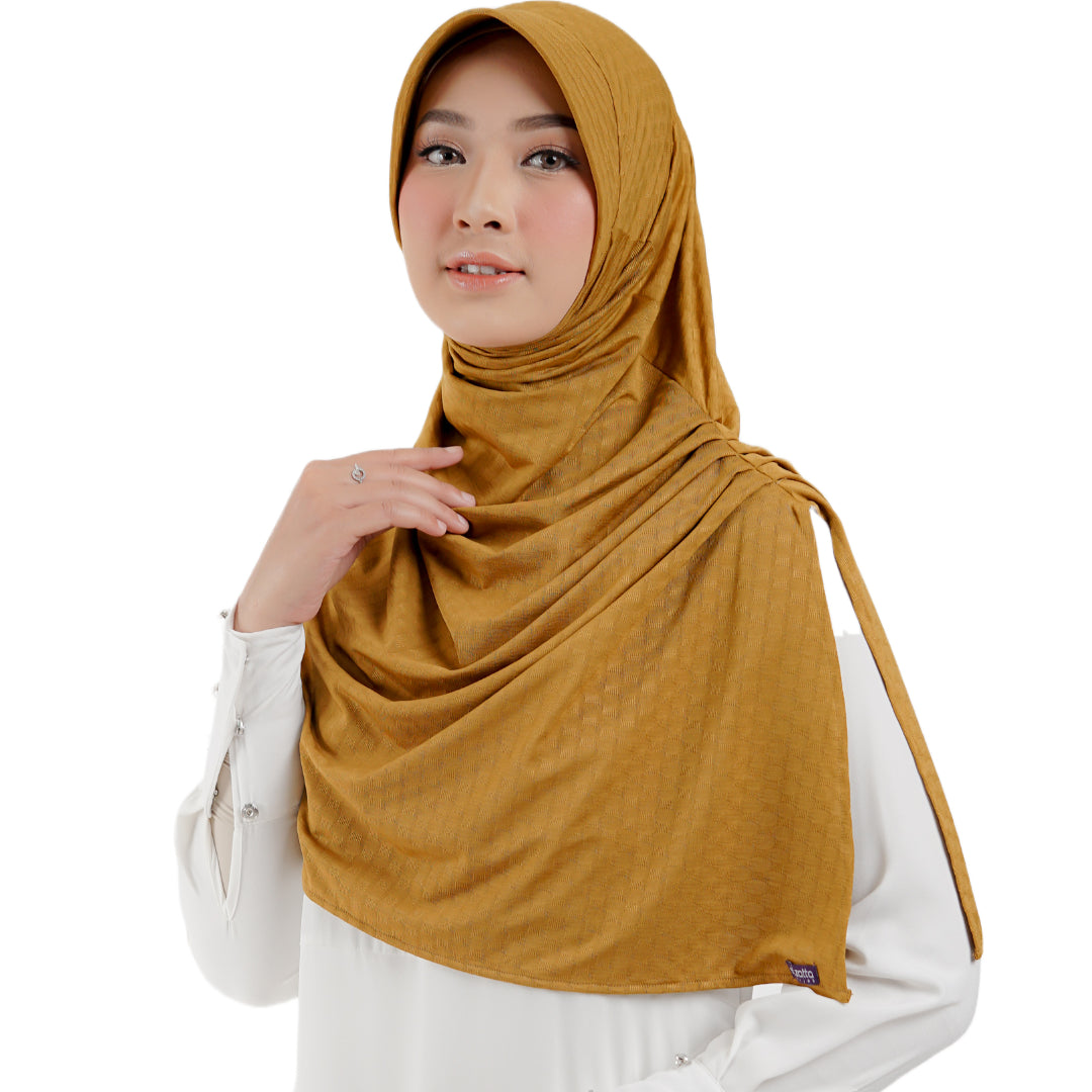 Elzatta Jilbab Instan Ghina Texture Oval - Mustard