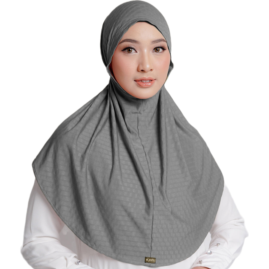 Elzatta Jilbab Instan Sabelya Texture Oval - Silver Grey