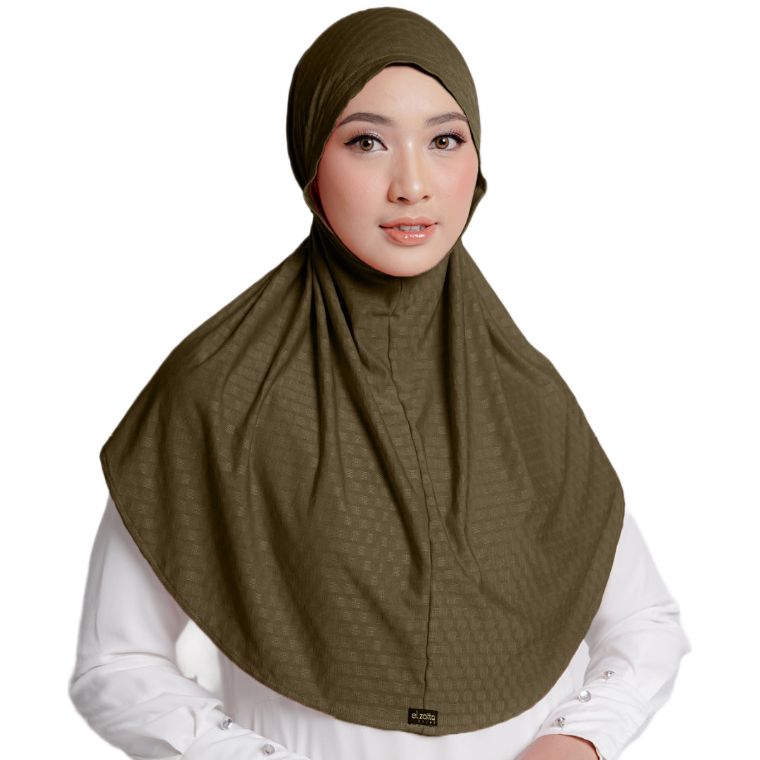 Elzatta Jilbab Instan Sabelya Texture Oval - Coklat