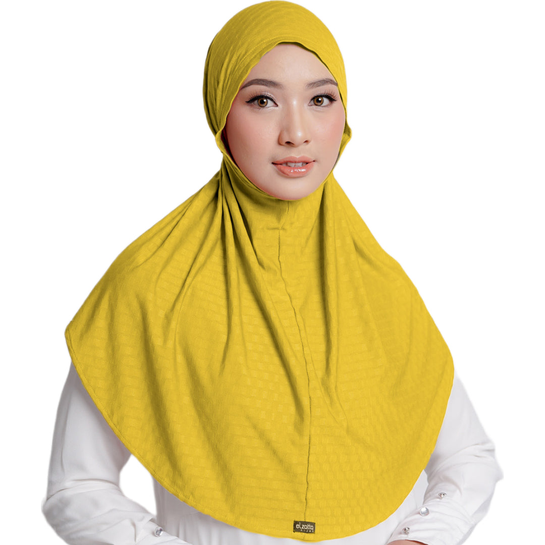 Elzatta Jilbab Instan Sabelya Texture Oval - Mustard