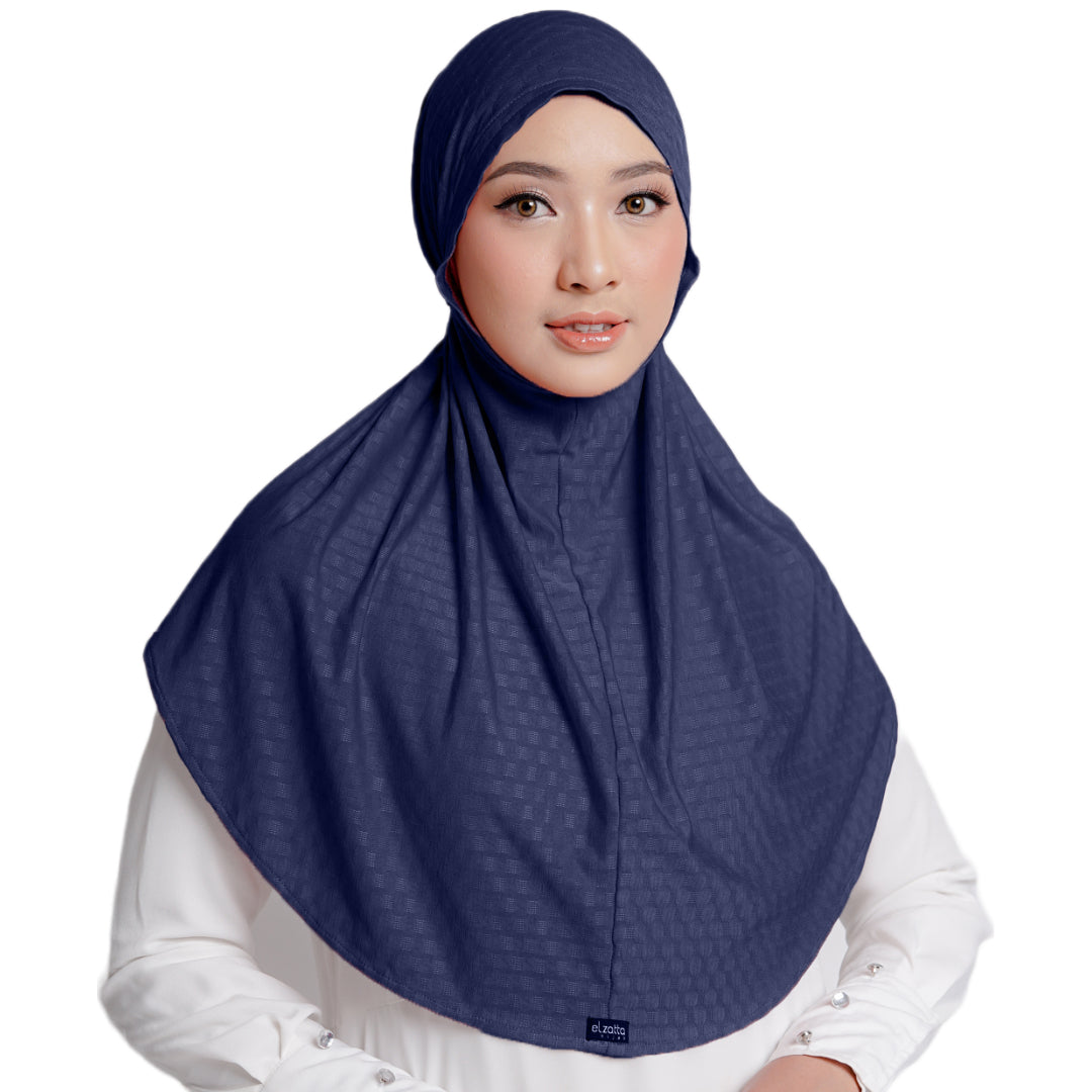 Elzatta Jilbab Instan Sabelya Texture Oval - Navy