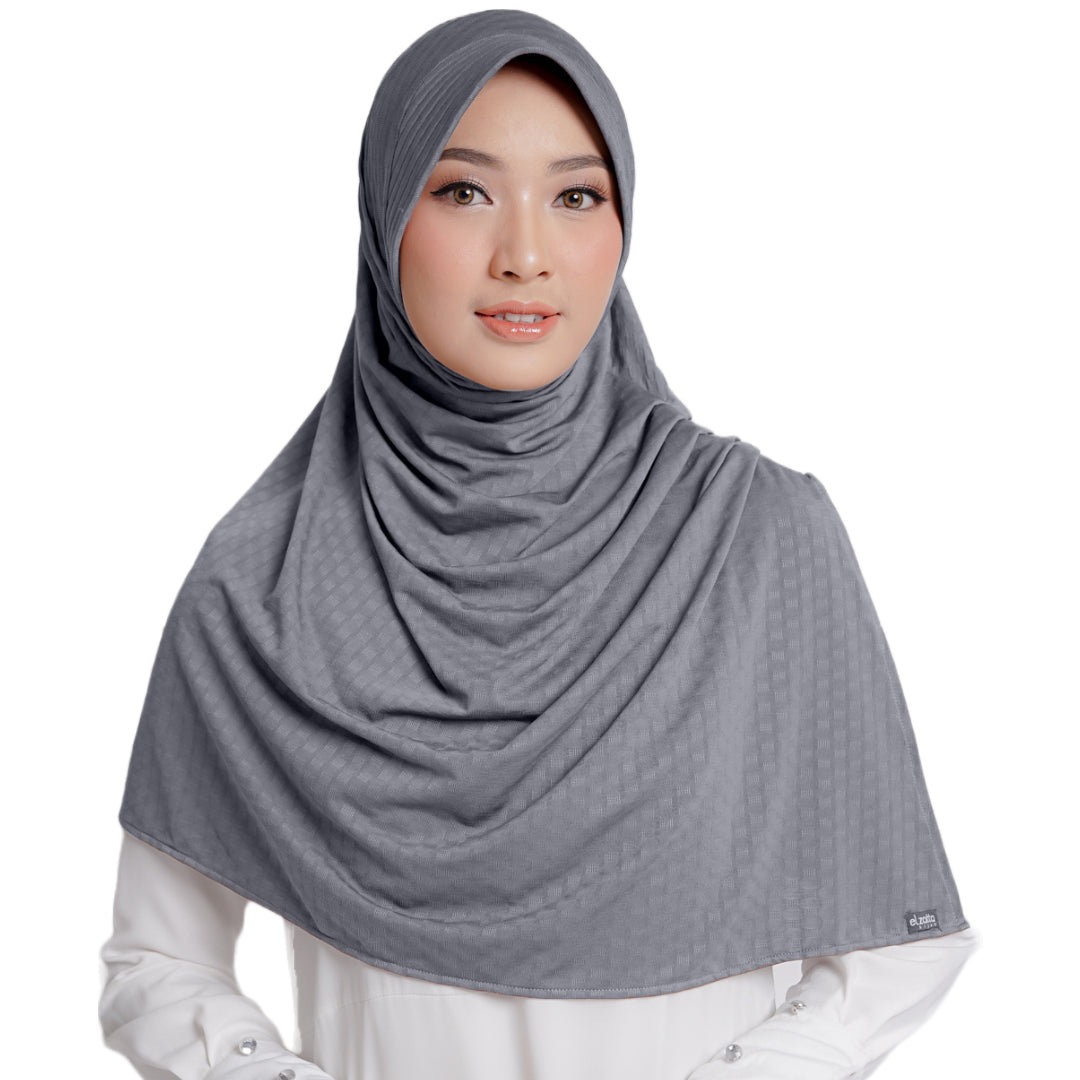 Elzatta Jilbab Instan Ghina Texture Oval - Silver Grey