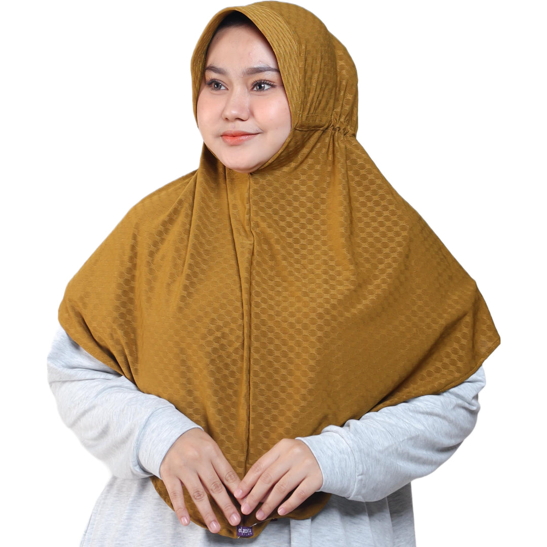 Elzatta Jilbab Instan Sahara L Texture Oval - Mustard